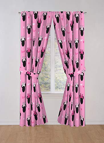 Image of Jay Franco Disney Minnie Mouse Hearts N Love 84 inch inch Drapes - Beautiful Room Decor & Easy Set Up, Bedding - Curtains Include 2 Tiebacks, 4 Piece Set (Official Disney Product)