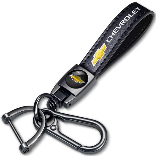 whesoede Genuine Leather Car Keychain for Chevy Key Chain for Men and Women Family Present Key Ring Accessories(Black)