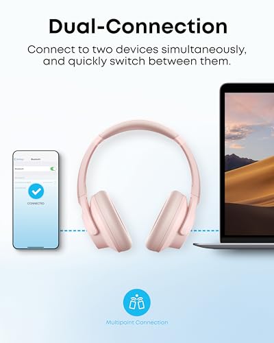 undefined Soundcore by Anker Q20i Hybrid Active Noise Cancelling Headphones, Wireless Over-Ear Bluetooth, 40H Long ANC Playtime, Hi-Res Audio, Big Bass, Customize via an App, Transparency Mode (Pink) の商品画像 6