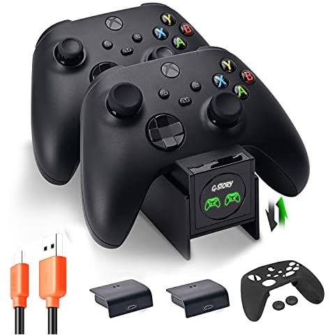 G-STORY Controller Ladestation for Xbox Series X/S, Controller Ladegerät, Dual Controller, Charging Station with 2 x 1100mAh Rechargeable Battery & 1x Controller Skin Cover