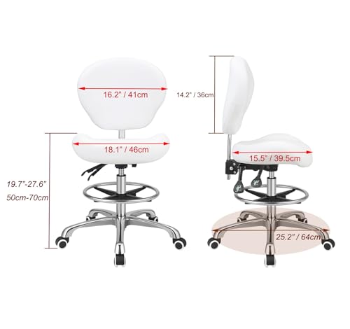 Image of Kaleurrier Adjustable Height Drafting Stool Drafting Chair with Backrest & Foot Rest,Swivel Rolling Stools for Work Studio Dental Office Salon Kitchen Counter Tall Home Desk Chairs (White)