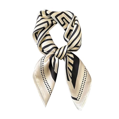 JERLA 100% Pure Mulberry Silk Square Scarf for Hair-26''x26'' Women Men Natural Silk Neckerchief Headscarf (Black and cream white geometry stripe)
