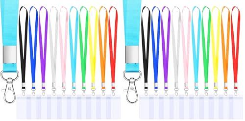 Weysoo Ausweishülle Hartplastik 10 Stück Schlüsselbänder mit Kartenhalter Ausweis Bunt Nylon Umhängeband mit Ausweishülle und Schwenken Karabiner für 65 * 120mm Impfpass Erwachsene