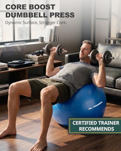 Image of Trideer Yoga Ball for Exercise, Pilates, Core & Balance Training, Stability Ball for Pregnancy & Birthing Prep, Physical Therapy, Daily Stretching, Office Chair for Active Sitting, Quick Pump Included