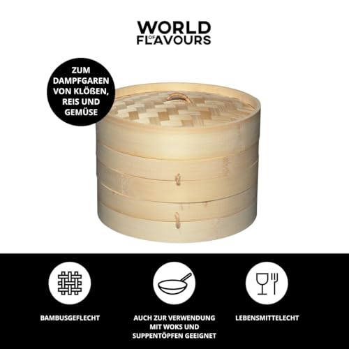 Foto von KitchenCraft Welt der Aromen Bambus Dampfgarer Korb, 2 Etagen, 20 cm, Beige