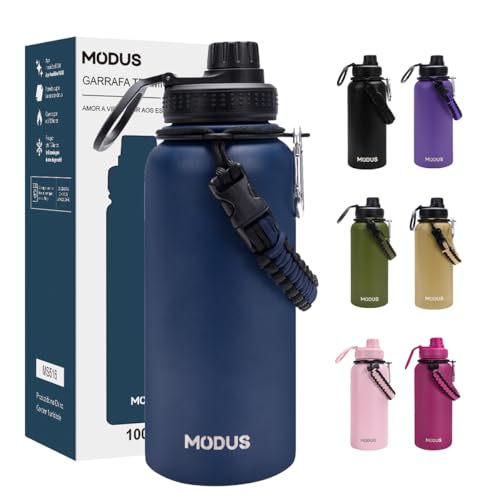 MODUS 1000mL Garrafa Térmica Aço Inoxidável Com Alça Paracord (Azul)