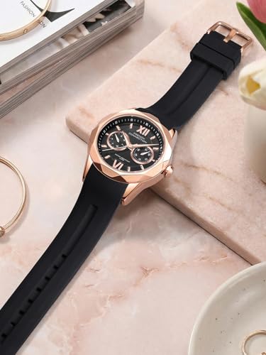 Image of French Connection Octyra | Multi-Function | Rose Gold Case | Black Silicone Strap | Watch for Women - FCD6B