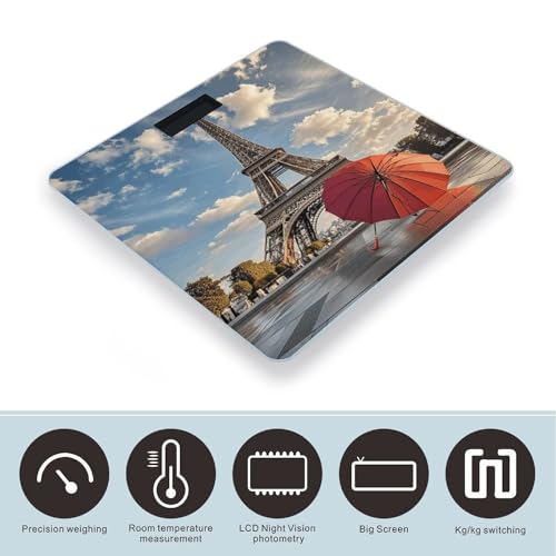 Báscula de baño digital con diseño Torre Eiffel y paraguas rojo miniatura 3