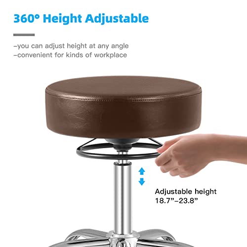 Image of Rolling Stool with Wheels 400lbs Weight Capacity,Heavy Duty Lash Chair Adjustable for Tatoo Lab Massage Salon Spa Drafting Nail Teach,360 Swivel,Leather,Thick Seat Padding (Brown)