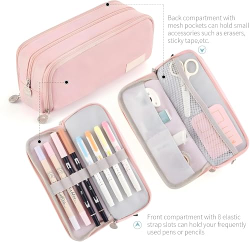 Image of Kawaii Cute Aesthetic Pencil Case for Girls & Boys | 3 Layer 6 Compartment Large Capacity Pencil Pouch with Zipper | Cartoon Stationery Organizer Bag for Students & Kids (Special 2 (Pink))