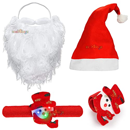 Image of Zest 4 Toyz Christmas Accessories Combo for Kids - Santa Light Wrist Band, Cap, and Beard - Gifts for Christmas Celebration