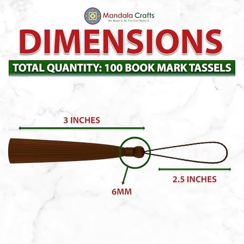 Image of Mandala Crafts Small Dark Brown Bookmark Tassels - 100 Bulk Silky Mini Craft Tassels with Loops for Bookmarks, Jewelry Making, Graduation Decorations, and Keychains