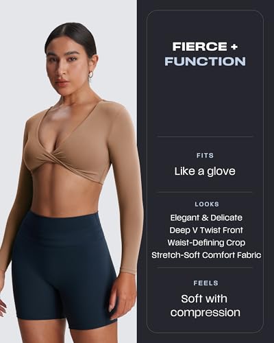 Image of Aoxjox Sienna Twist Deep V Training Women's Long Sleeve Crop Top