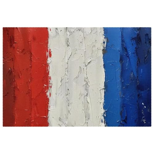 Sets de table antidérapants peints rayures rouges blanches bleues 30x45 - 2