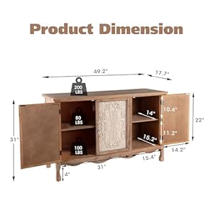 Accent cabinet rustic storage cabinet with 3 carved doors vintage sideboard buffet cabinet with shelves wood entryway cabinet for kitchen dining room living room bedroom natural  urban country home decor