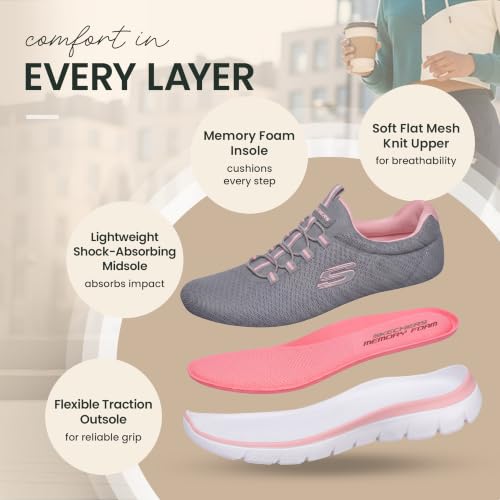 Skechers womens Summits Sneaker, Grey/Pink, 8 Wide US - image 5