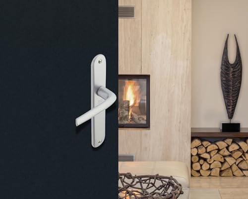 Vachette Set de Poignée de Porte sur Grande Plaque MONDIAL - Version Bec de Cane Porte Cuisine/Salon, Entraxe 165 mm - Système de Pose Facile - en Zamak Résistant - Finition Argent - Garantie 10 Ans – vue 3