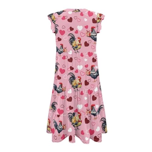 Image of Women's Casual Ruffle Sleeve Dress V Neck Pullover Dress Flowy A-Line Pleated Lightweight Dress with Pockets