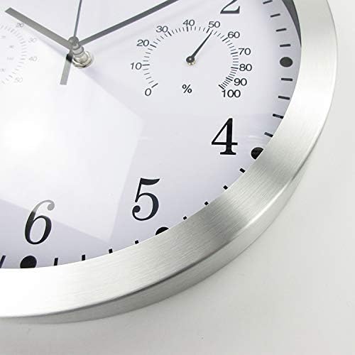 Metal Quartz Wall Clock,12 Inch Modern Silent Non-ticking Wall Clocks with Thermometer Measures Temperature Humidity for Kitchen,Living Room Bedrooms Office (Silver)