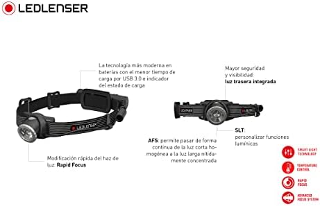 Ledlenser H8R SE - Powerful Rechargeable LED Headtorch, Water Resistant IPX4 700lm of Light Output Plus Rear Safety Red LED Light, Includes USB Cable, Rechargeable Li-ion Battery and Carry Case