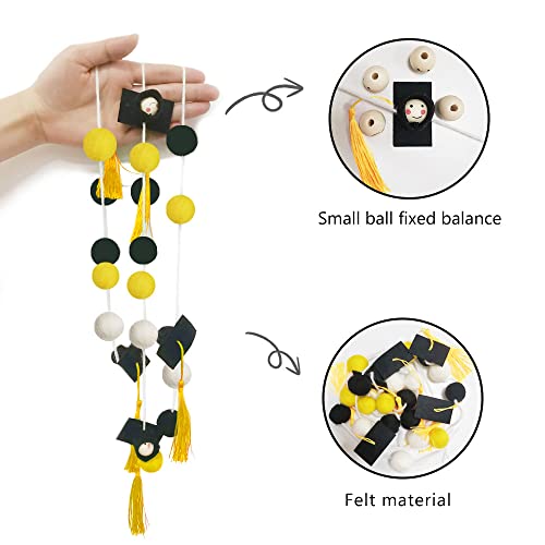 Graduation Cap Felt Ball Garland, Graduation Hat Party Decor Banner For 2023 High School College Grad Party Banner Felt Ball Garland (Black Gold White With Gold Tassels) #TOP3