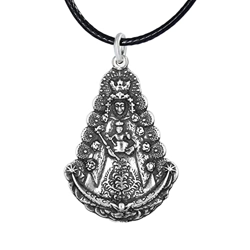 Colgante Virgen del Rocío de 41mm en plata envejecida. Este