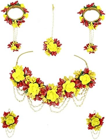 Anuradha Art Jewellery Artificial Flower Necklace Set For Women | Mehandi | Haladi Bridal Jewellery Combo Set | Wedding Flower Necklace Set For Stylish Women