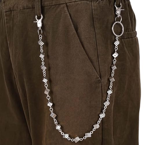 DIKJAK Wallet Dice Chain - Punk Hip Hop Unisex Waist Accessory for Pants/Wallet/Keyring, Gothic Jeans Pocket Chain for All Season Wear