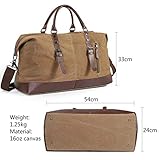 TILEMALL Oversized Canvas Holdall Travel Carry On Duffel Bags Plus Handbag Shoulder Bag Crossbody Overnight Weekend Bag Unisex Travel Holdall Handbag with PU Leather Handle (Coffee) - Image 4