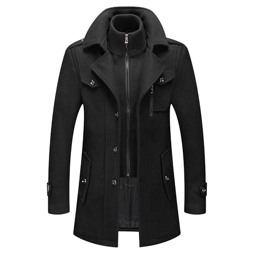 Manteaux d'hiver mi-longs homme DGKaxiyaHM en laine mélangée noir veste 3XL