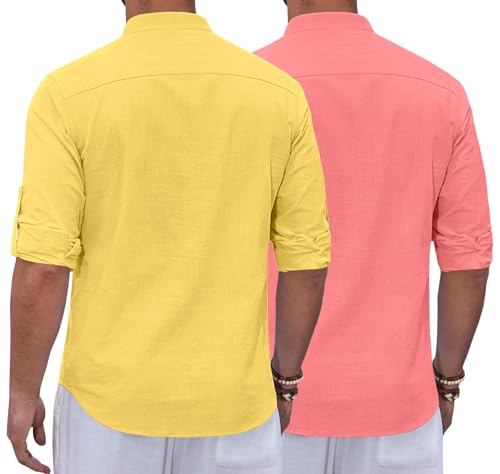 Image of Zombom Combo of Men's Casual Solid Cotton Polyester Blend Full Sleeve Straight Kurta Shirt (Pack of 2)