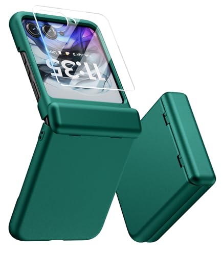 MAKAVO for Motorola Razr 2024 Case, Built-in Outer Screen Protector & Hinge Protection, Slim Fit Hard Full Body Shockproof Phone Cover for Moto Razr 2024, Green