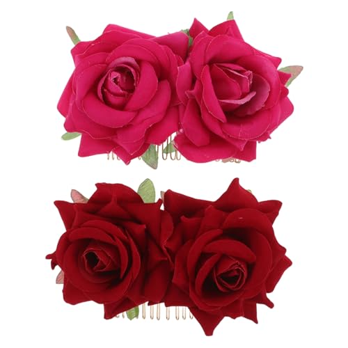 Ipetboom 2個薔薇花 ヘアコーム 結婚式用新婦用 フラワーヘアアクセサリー