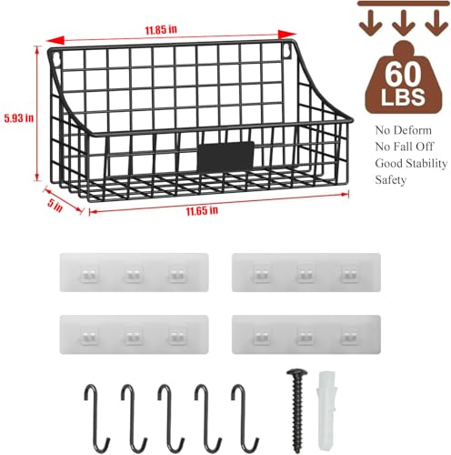 Sonyabecca Hanging Wall Wire Basket-4Pack,Large Metal Organizer Baskets & Bathroom Shower Shelf with 4 Adhesive Hooks+5 S Hook, Wall Mounted Baskets & Shelves for Bathroom, Kitchen Storage by Sonyabecca - Image 2