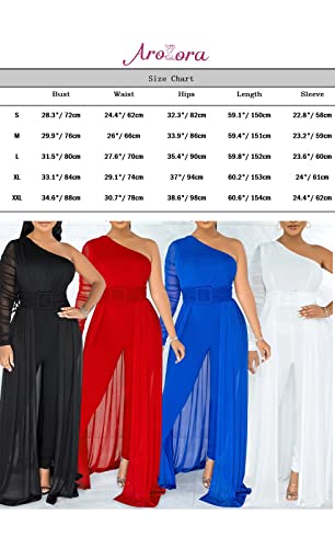 Aro Lora Womens Sexy One Shoulder High Waist Sheer Mesh One Piece Pant Outfit Overlay Bodycon Jumpsuit Romper Large Red #TOP3