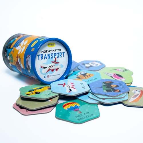 Image of THE BOOK TREE Memory Match Game: Transport - 24 Durable Cards, 12 Vehicle-Themed Pairs, Brain-Boosting Educational Game for Kids, Toddlers, and Families