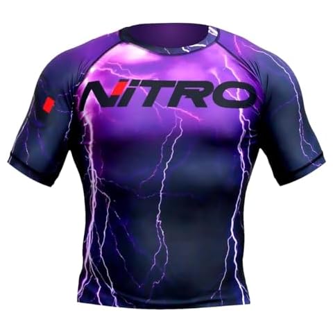 Nitro Fight Wear - Brazilian Jiu Jitsu Rash Guard - Purple Thunder - MMA Rashguard Grappling BJJ (US, Alpha, Medium, Regular, Regular, Purple Thunder) Cover