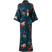 Womens Kimono Robe Long for Women - Pocket Floral Bathrobe