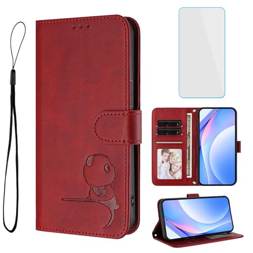 Étui en cuir pour Samsung S26 Ultra protection RFID bordeaux design panda chic
