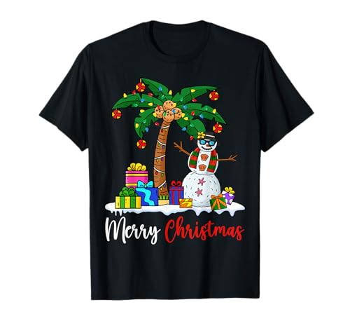 Tropical Christmas Hawaiian Xmas Lights Palm Tree Family Kid T-Shirt