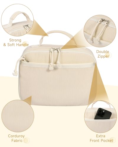 Neverwhy Lunch Box for Women Cute Corduroy Insulated Lunch Bag for Kids Stylish Reusable Lunchbox Large Capacity Snack Bag Cooler for Work, School, Travel, Picnic, Beige — view 4