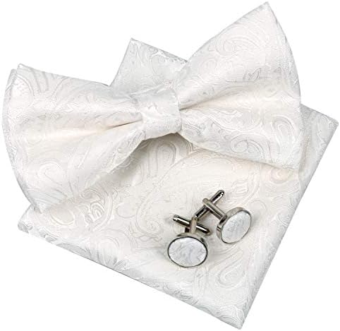 Alizeal Mens Retro Paisley Pre-tied Bow Tie, Pocket Square and Cufflinks Set