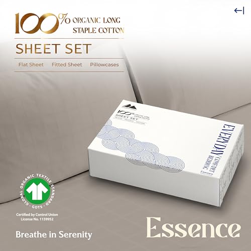 Image of Mayfair Linen 100% Organic Cotton Sheets Queen Size - 4 PC Organic Cotton Queen Size Percale Weave Sheet Set, Soft, Cooling, Crisp & Breathable, 16 inch Deep Pocket Hotel Quality Bedding Set (Taupe)