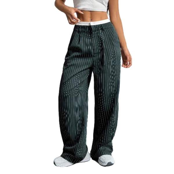 Casual Womens Pants Commuter Drape Straight Leg High Waist