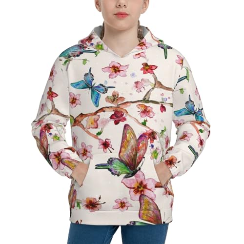 Watercolor Floral With Butterflies Kid Hoodies Boys Sweatshirts Girls Pullover with Pocket
