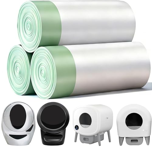 KropBom 45 Count Automatic Litter Box Bags Liners Compatible with Litter Box Robot 4/5/3 Thick Self-cleaning Cat Litter Box Liners refill with Drawstring Heavy Duty 10-12 Gallons of Capacity