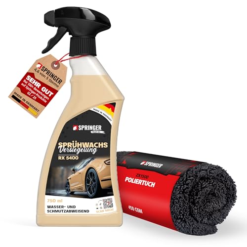 SPRINGER RX5400 - - Sprühwachs 750 ml + Poliertuch - - Made in Germany - - Wasser- & schmutzabweisende Versiegelung - - Auto-Wachs Hochglanz - - Wax Spray farbauffrischend & lackschützend