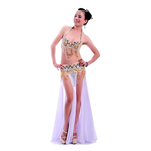 Costume danse du ventre argenté pour spectacles et galas de danse XL