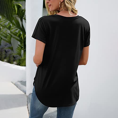 Damen-Oberteile-Sport-T-Shirt-Kurzarm-Laufshirt-V-Ausschnitt-Casual-Locker-Basic-Shirt-Tunika-Tops-Lose-Kurzaermeliges-Einfarbiges