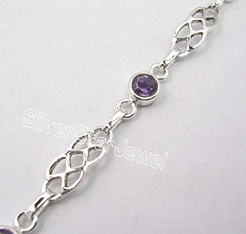 Image of Purple Amethyst February Birthstone Bracelet 7.7 inch 925 Pure Silver Art Gift